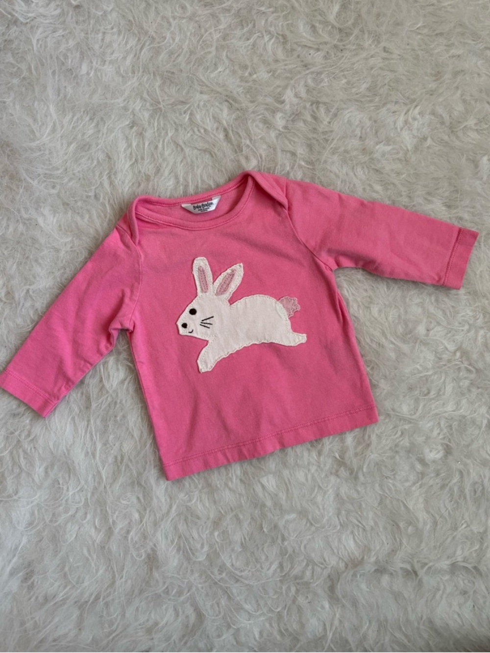 Baby Boden Hot Pink Long-Sleeve Tee with White Bunny Applique